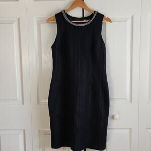 Karl Lagerfeld Women's Black Sheath Dress Size 6 Silver Chain Neckline Classic